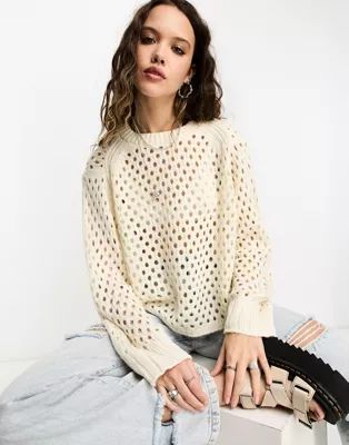 ASOS DESIGN sweater in open stitch in cream | ASOS (Global)