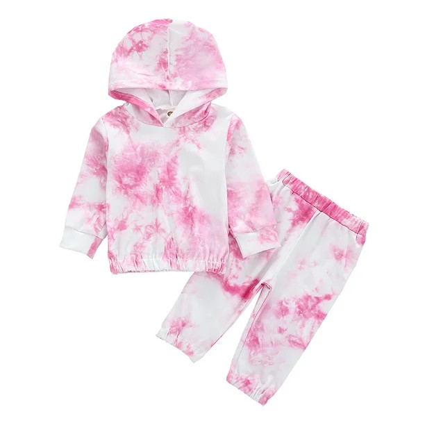 Xingqing Baby Boy Girl Fall Clothes Tie Dye Long Sleeve Hood Top Pants Outfits | Walmart (US)