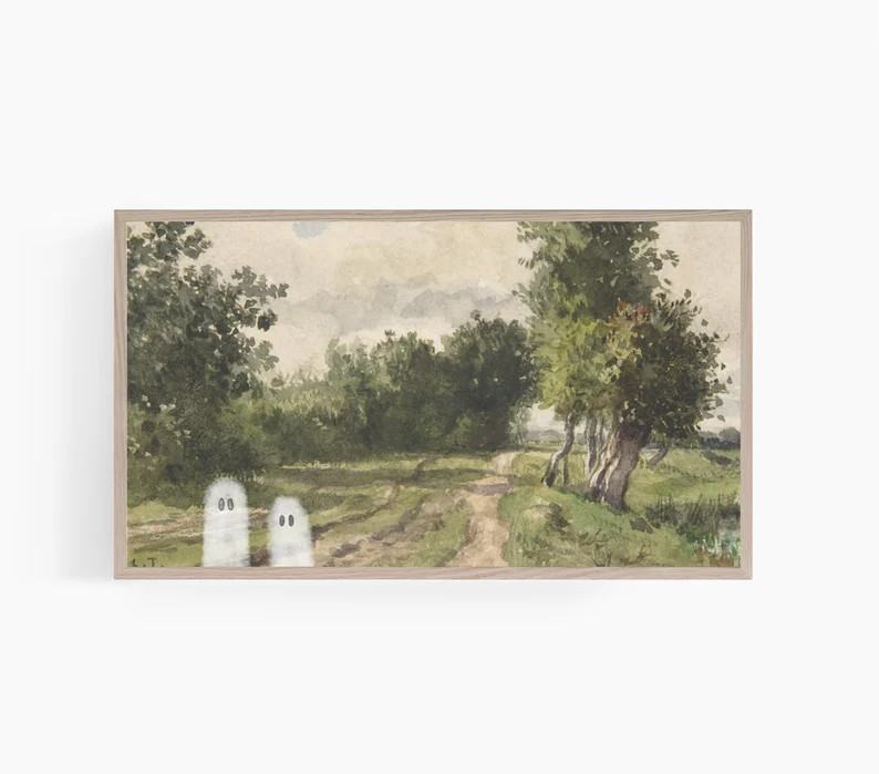 Vintage Frame TV Ghost Halloween Painting Instant Digital - Etsy | Etsy (US)