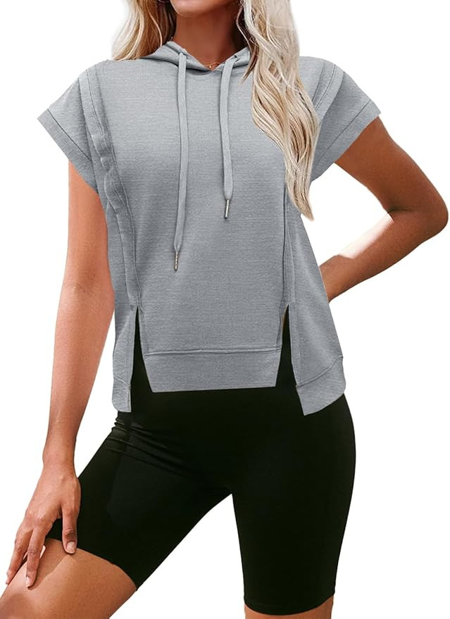 MIHOLL Womens Cropped Hoodies Short SLeeve Casual Sweatshirts Workout Summer 2024 Pullover Tops | Amazon (US)
