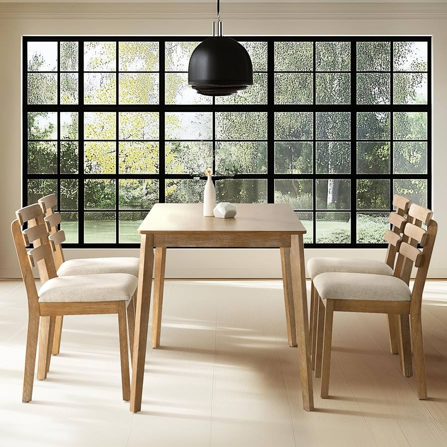 SIMTONAL Farmhouse Dining Table Set for 4, Wooden Dining Roon Table and Solid Wood Chairs, 5-Piec... | Amazon (US)