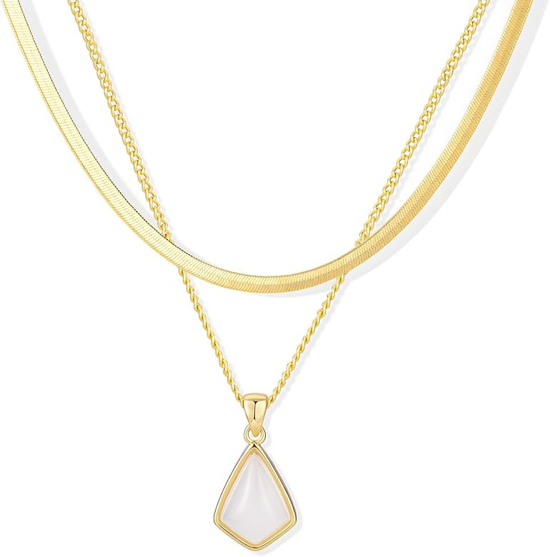 Milan Chiva Gold Pendant Necklace for Women 14K Dainty Cubic Zirconia GemStone Statement Chain Jewelry | Amazon (US)