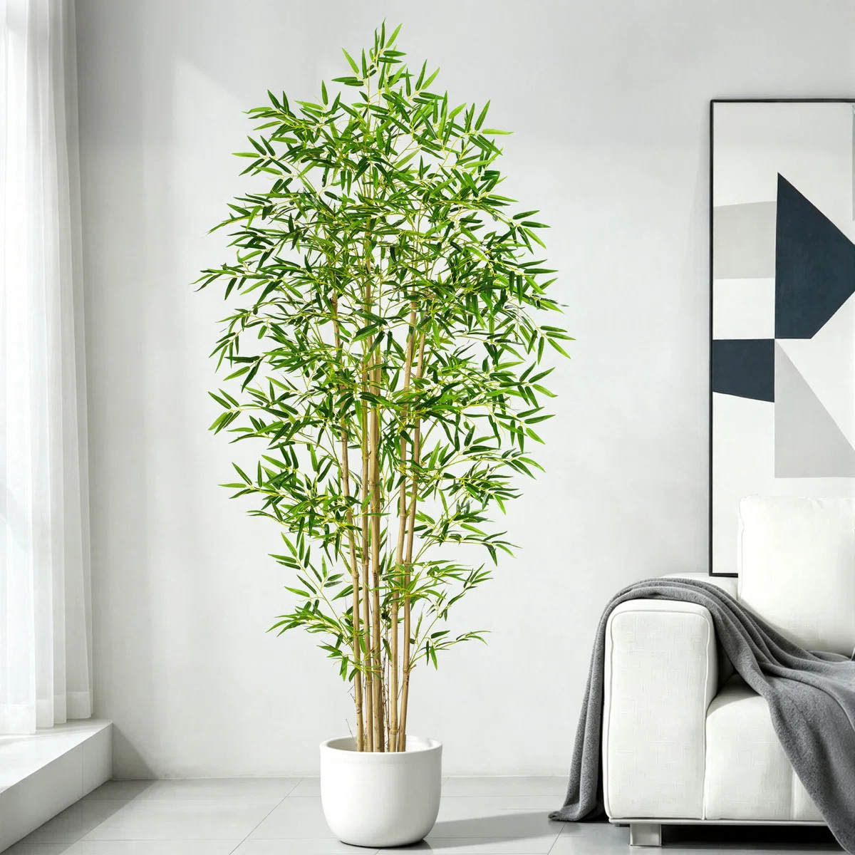 6FT Artificial Bamboo Tree with Black Cement Pot, Realistic Faux Bamboo Plant, Tall Fake Indoor F... | Wayfair North America