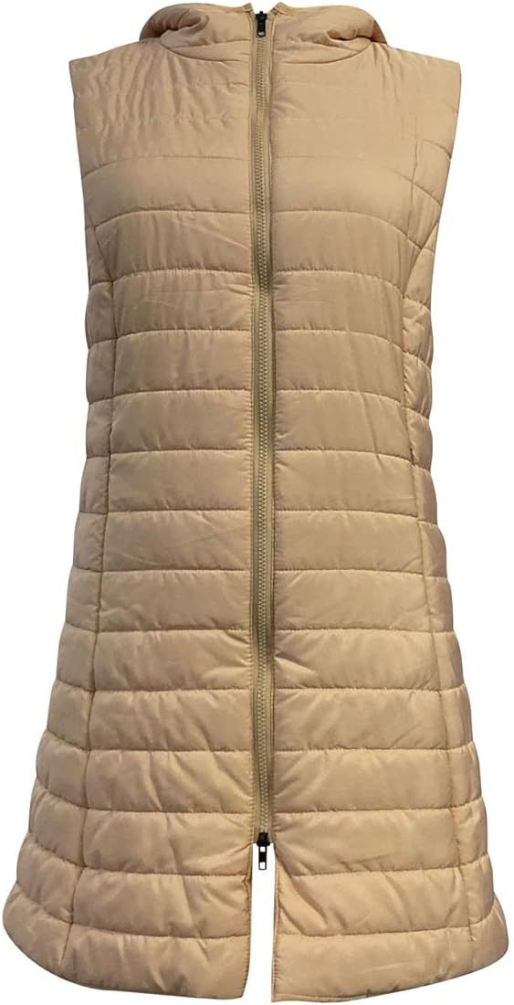 Puffer Vest Women Oversized Sleeveless Winter Coats Warm Zip Up Hoodie Casual Cotton Padded Jacket L | Amazon (US)