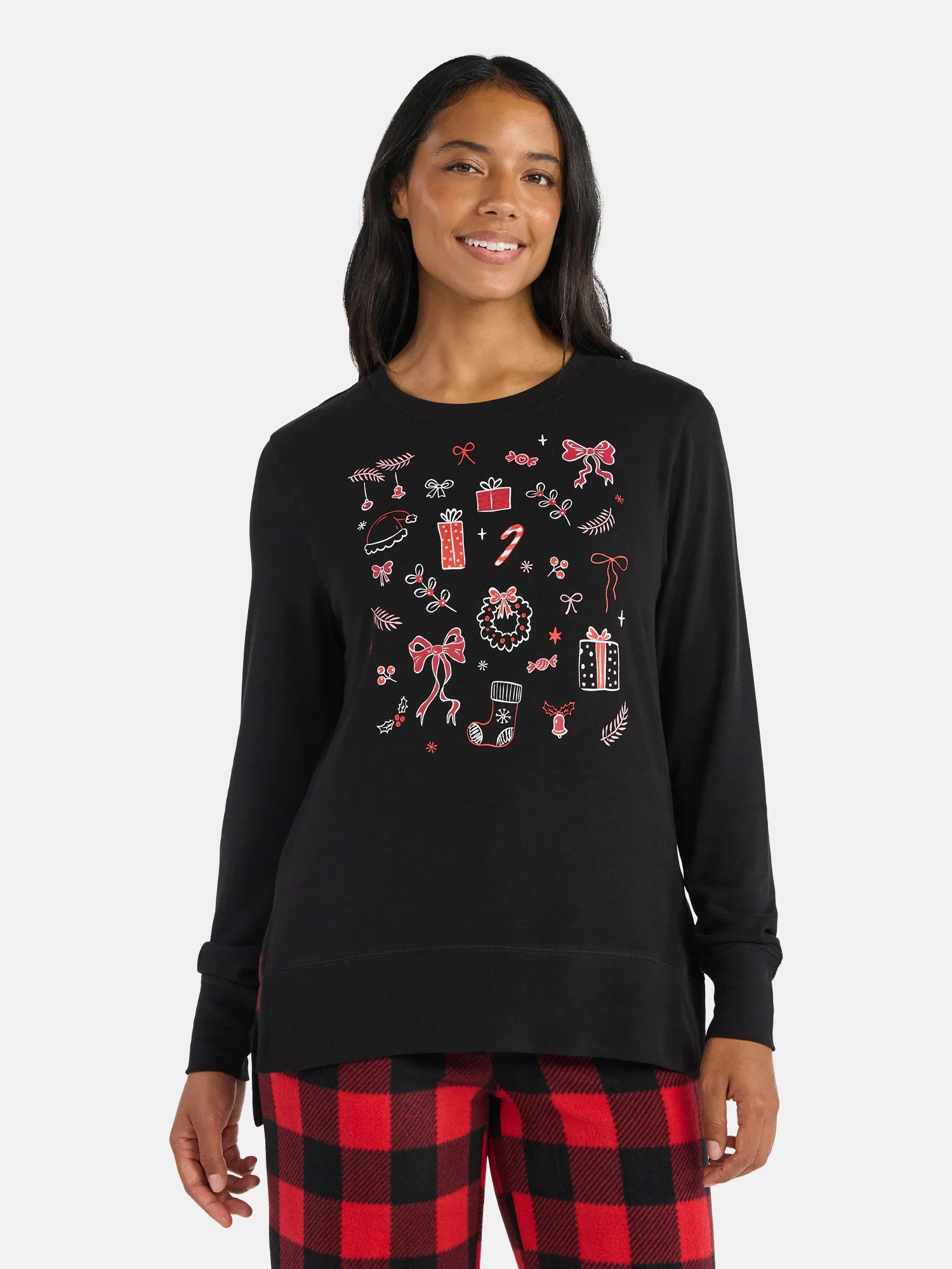 Women's Christmas Holiday Spread Crewneck Hacci Top from Holiday Time, Sizes S-XXXL | Walmart (US)