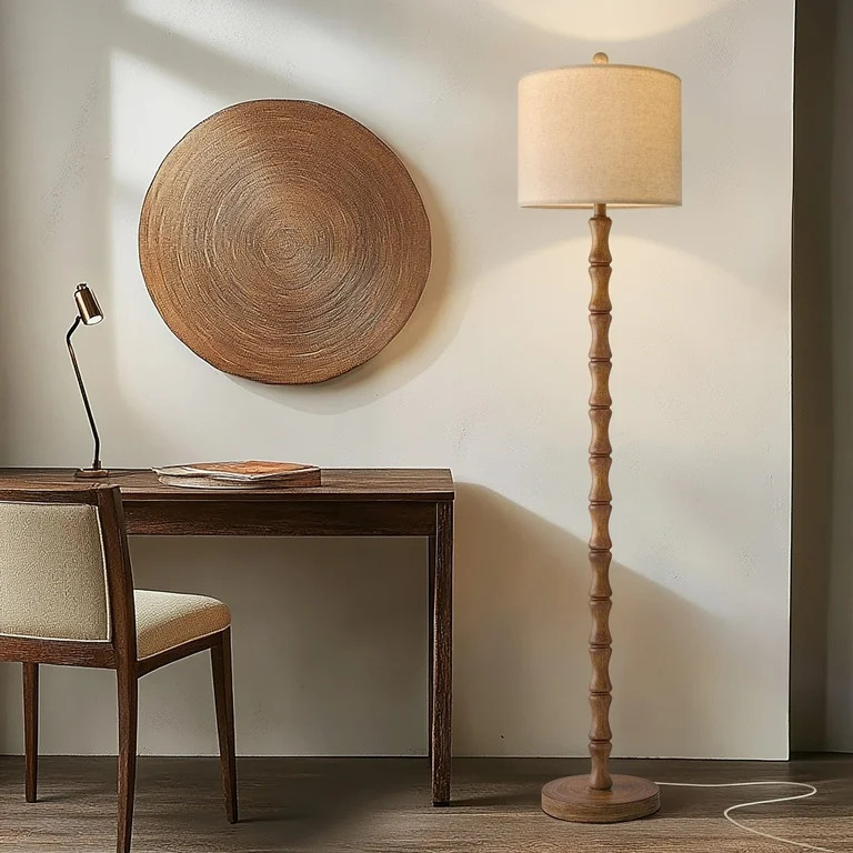 Oneach 62" Retro Floor Lamp for Living Room,Vintage Natural Wood Grain Tall Standing Lamp for Bed... | Walmart (US)