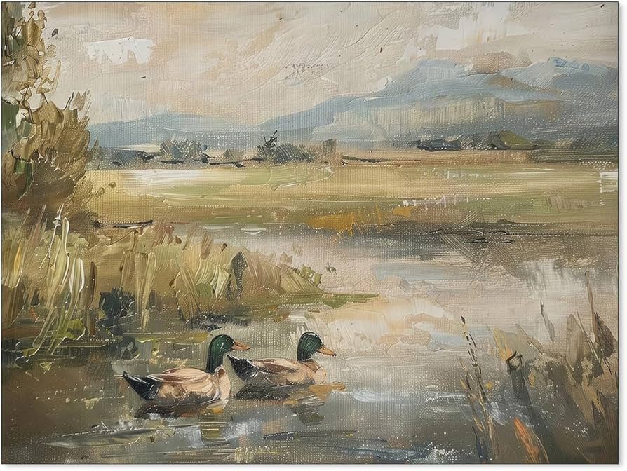Mallard Duck Pond Poster Animal Farmhouse Canvas Wall Art Vintage Duck Painting Oil Painting Bird... | Amazon (US)