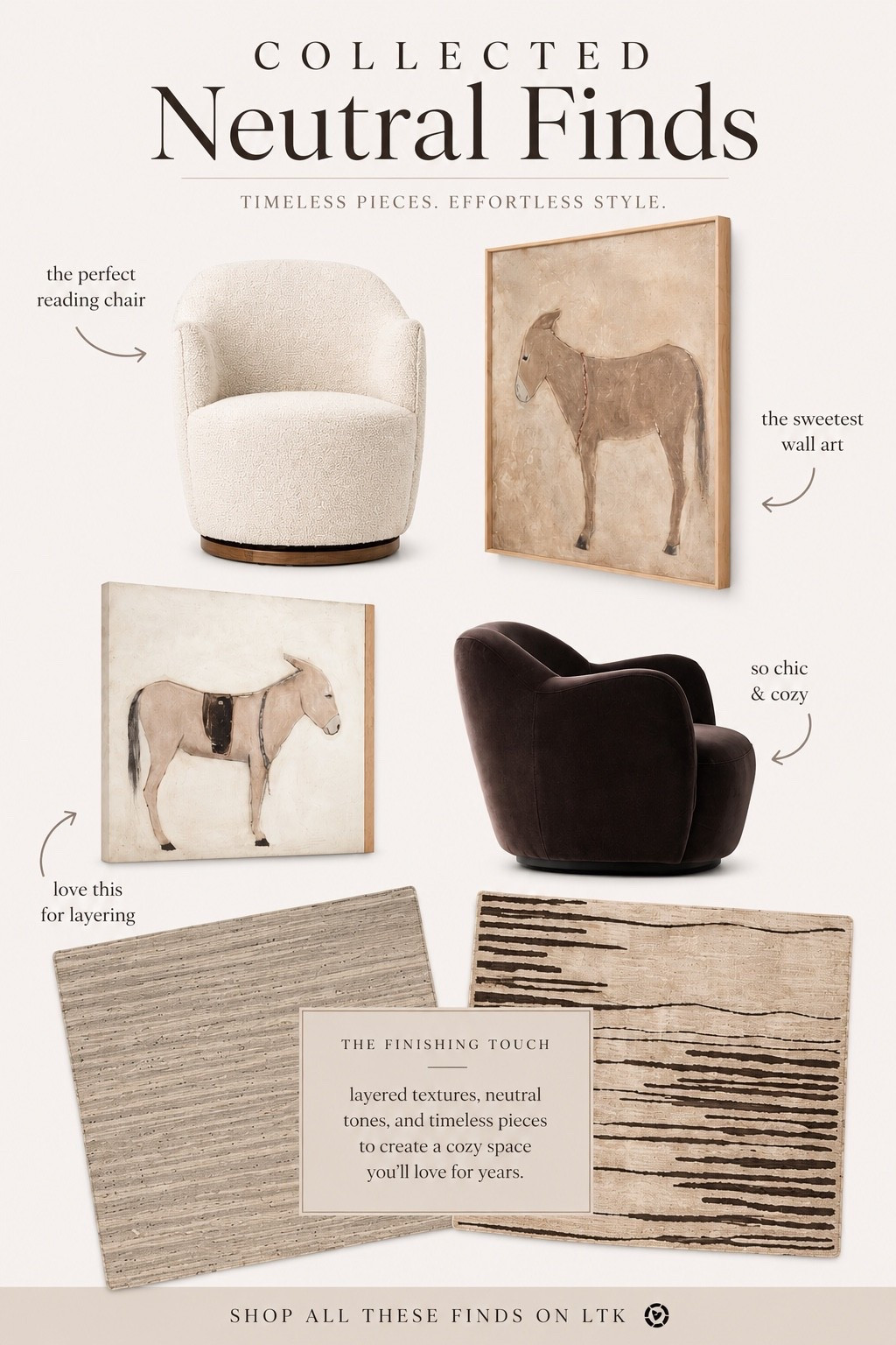 Collected Neutral Finds

Sharing a few of my favorite neutral home finds lately. Cozy textures, rustic modern details, timeless art, and elevated pieces that give that high-end collected look without feeling trendy. These are the kinds of pieces that instantly make a home feel warm, layered, and intentional.

#LTKSaleAlert #LTKHome