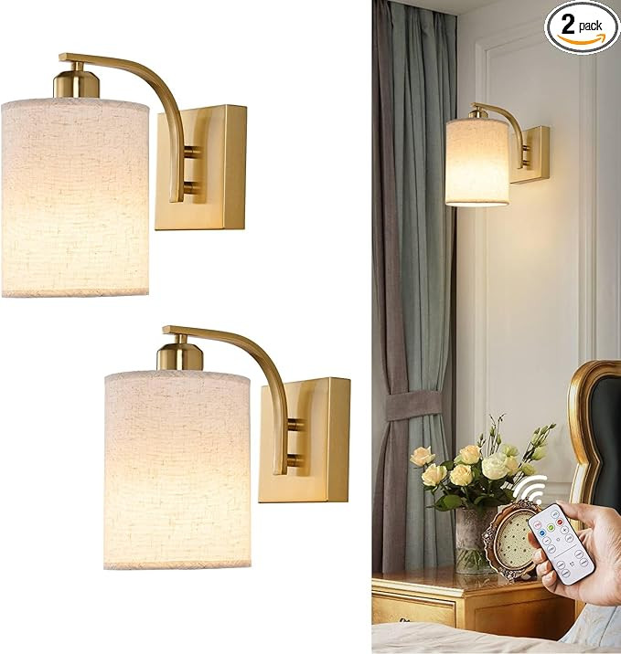 Powfloven Gold Rechargeable Wall Sconces Set of 2 with Remote, Wireless Battery Operated Dimmable... | Amazon (US)