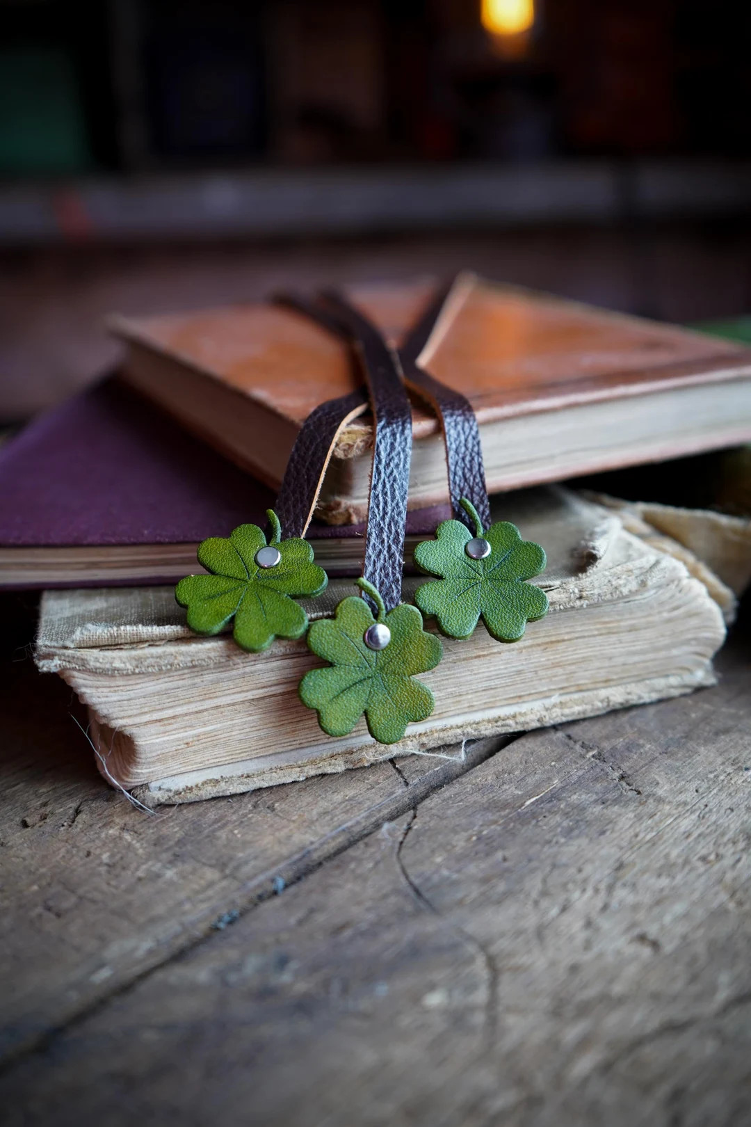Four Leaf Clover Leather Bookmark / Recycled Materials / Handmade / Book Accessories / Bibliophil... | Etsy (US)
