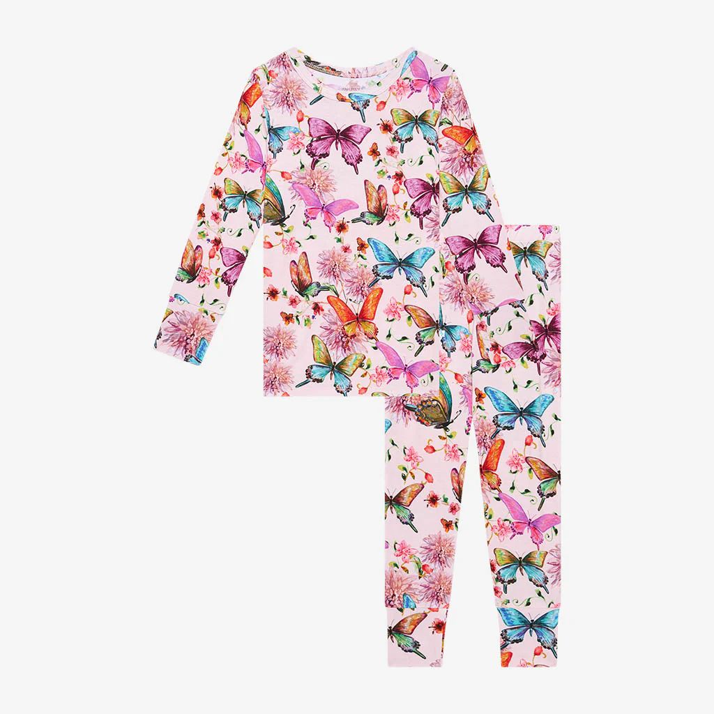 Butterflies Pink Long Sleeve Toddler Pajamas | Watercolor Butterfly | Posh Peanut