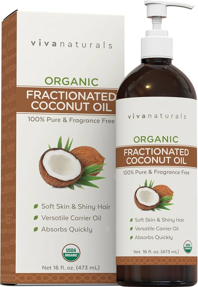 Viva Naturals Organic Fractionated Coconut Oil, 16 fl oz – Skin & Hair Moisturizer, Massage Oil... | Amazon (US)