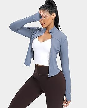 GYM RAINBOW Womens Zip Up Workout Jakcets Lightweight Slim Fit Running Athletic Jackets with Thum... | Amazon (US)