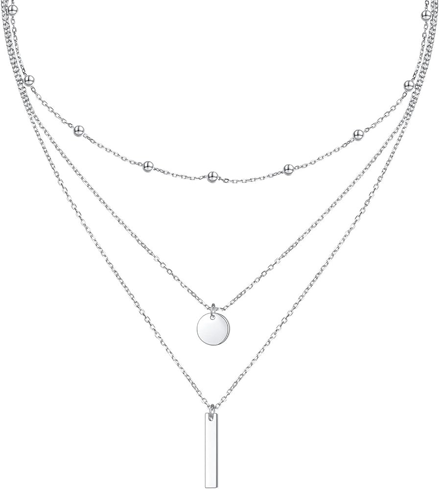 DAOCHONG S925 Sterling Silver Multilayer Layered Triple Long Chain Pendant Necklace for Women Jew... | Amazon (US)