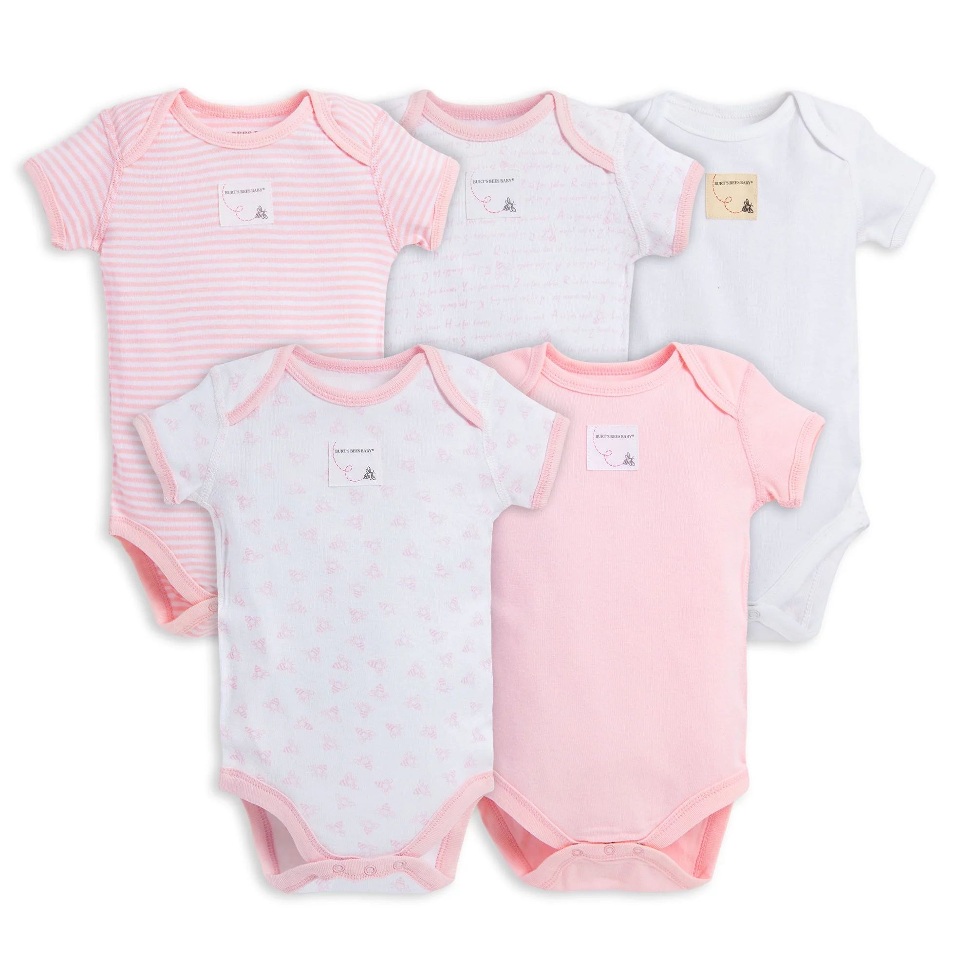 Burt's Bees Baby Organic Baby Girl Short Sleeve Bodysuits, 5-Pack | Walmart (US)