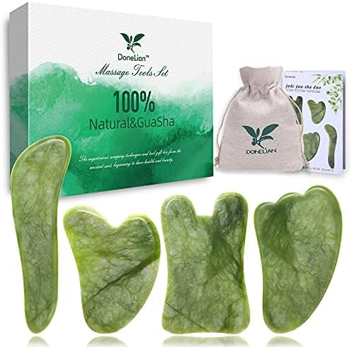 DoneLian Gua Sha Massage Tool,Guasha Tool for Face, 4PcsNatural JadeGua Sha,Scraping Massage Sets fo | Amazon (US)