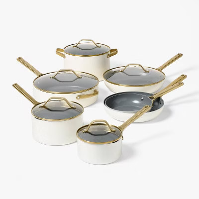 12pc Nonstick Ceramic Coated Aluminum Cookware Set with Champagne Handle - Figmint™ | Target