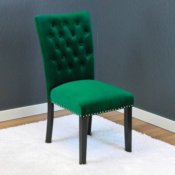 Silver Orchid Flohr Tufted Velvet Dining Chairs (Set of 2) - Emerald Green | Bed Bath & Beyond
