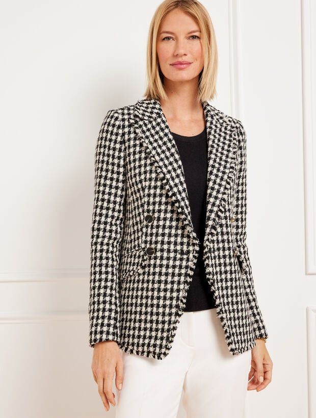 Tweed Double Breasted Blazer - Houndstooth | Talbots