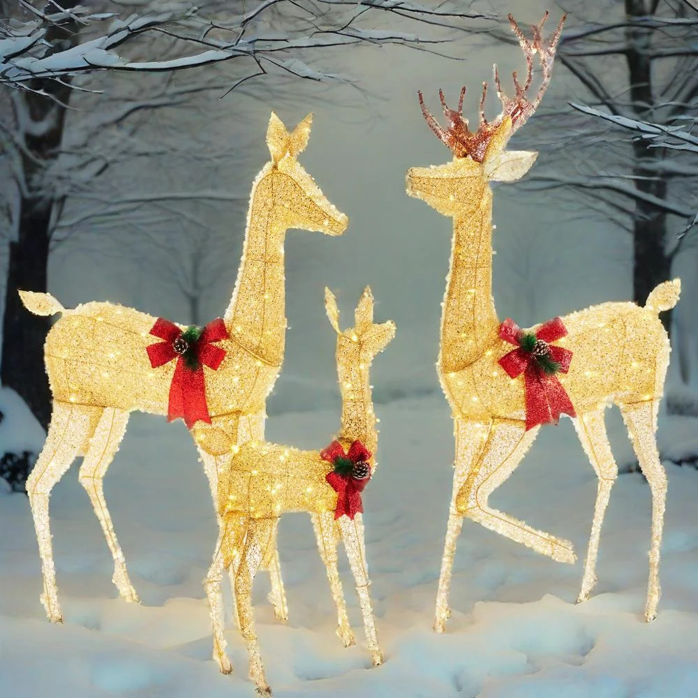GIANNA Lighted Christmas Deer Family Set, 3-Piece Gold Reindeer with 360 Warm White LED Lights, I... | Walmart (US)