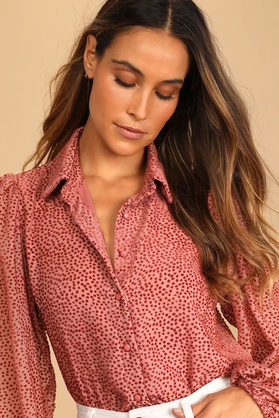 Positive Influences Blush Pink Dotted Long Sleeve Button-Up Top | Lulus (US)