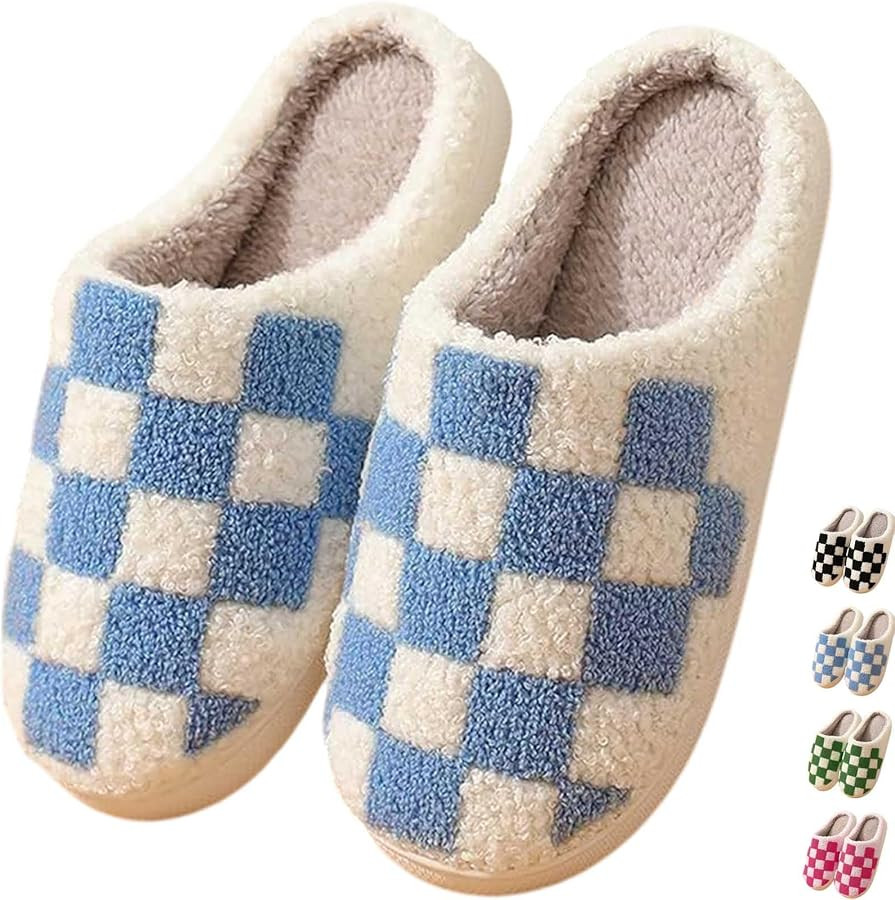 Checkered Slippers House Slippers for Women Men Funny Fluffy Slippers Memory Foam Womens House Sh... | Amazon (US)