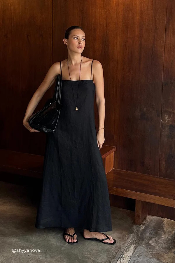 TINA BLACK RAMIE HIGH NECK MIDI DRESS | DISSH