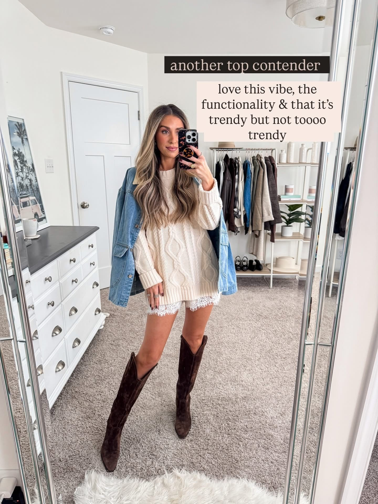 Amazon Thanksgiving outfit idea 
+ denim barn jacket: small 
+ cableknit sweater: small
+ satin lace shorts: small
+ chocolate brown boots: true to size | linking exact & similar 


Fall outfit
Fall style
Sweater
Amazon sweater
Amazon fashion 
Amazon outfit 
Amazon Thanksgiving outfit 
Fall boots 

#LTKFindsUnder50 #LTKSeasonal #LTKFindsUnder100