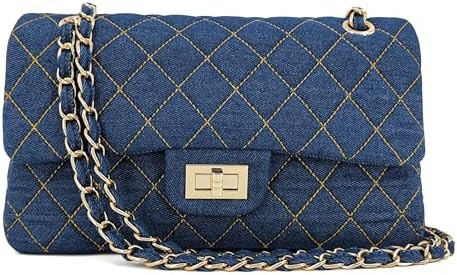Vintage Quilted Denim Flap Shoulder Bag with Chain Strap for Women | Amazon (US)