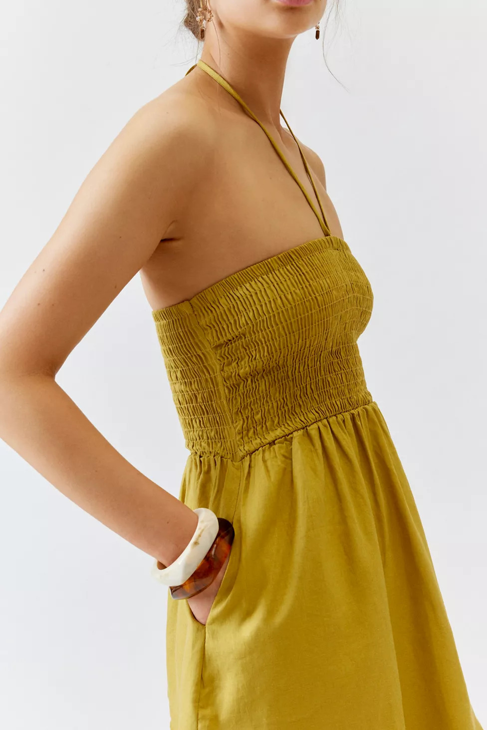 Urban Renewal Made In LA EcoVero™️ Linen Smocked Halter Mini Dress | Urban Outfitters (US and RoW)
