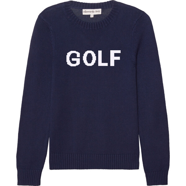 Women's Golf Ribbed Neck Long Sleeve Sweater, Navy & White | Maisonette