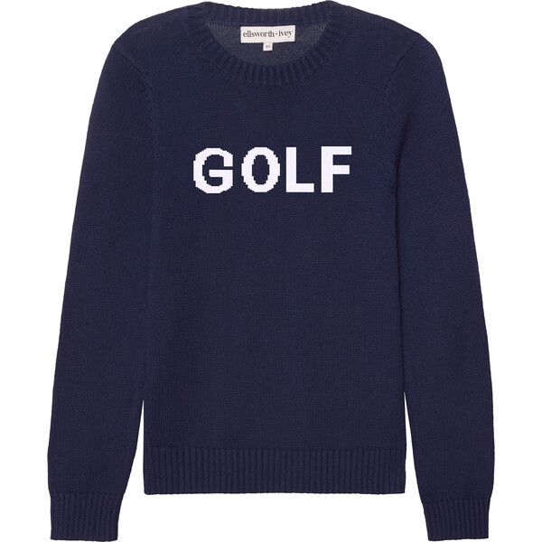 Women's Golf Ribbed Neck Long Sleeve Sweater, Navy & White | Maisonette