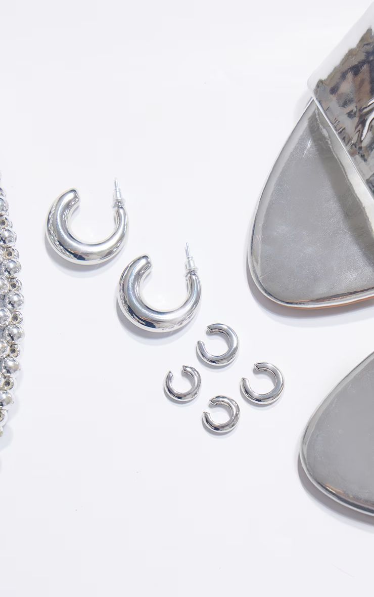 Silver Double Cuff Hoop Earrings Multipack | PrettyLittleThing US