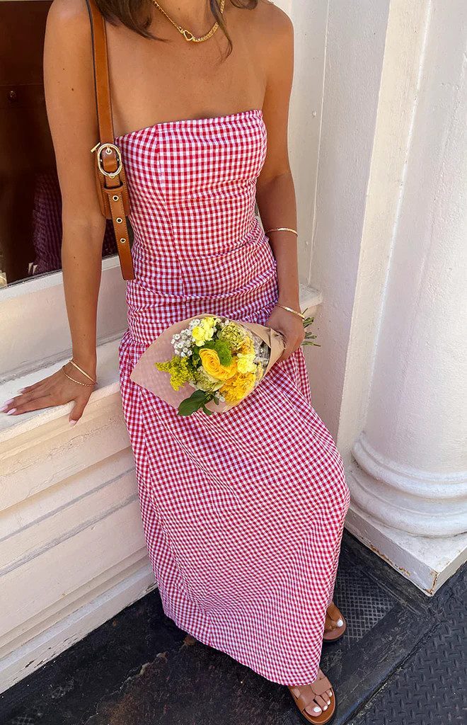 Angela Red Gingham Maxi Dress | Beginning Boutique (US)