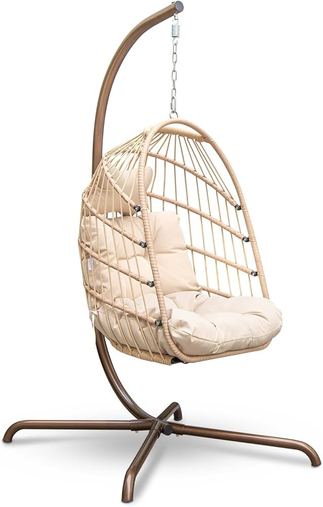 RADIATA Foldable Wicker Rattan Hanging Egg Chair with Stand, Swing Chair with Cushion and Pillow,... | Amazon (US)