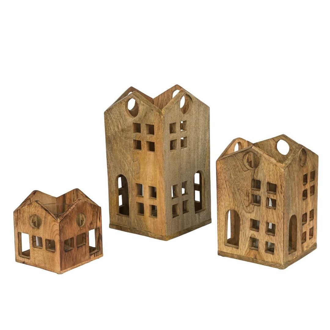 Wooden Tealight House With Glass Insert Light House Wooden Lantern Tealight Holder 3 Sizes - Etsy | Etsy (US)