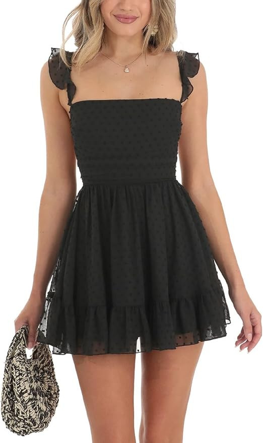 Juakoso Women Y2k Spaghetti Strap Mini Dress Low Cut Sleeveeless Short Dress Backless Going Out R... | Amazon (US)