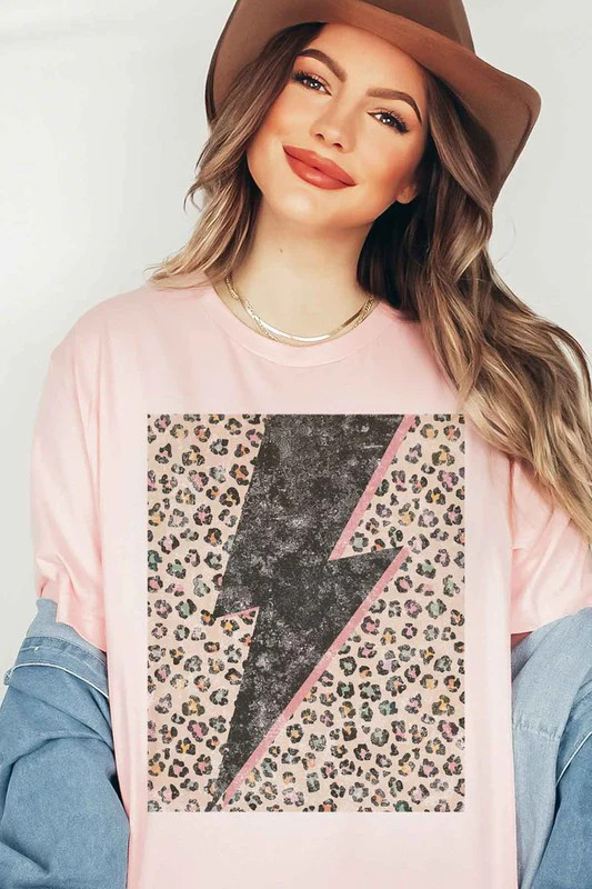 LEOPARD LIGHTNING GRAPHIC TEE / T-SHIRT PEACH / LARGE | Casual Chic Boutique
