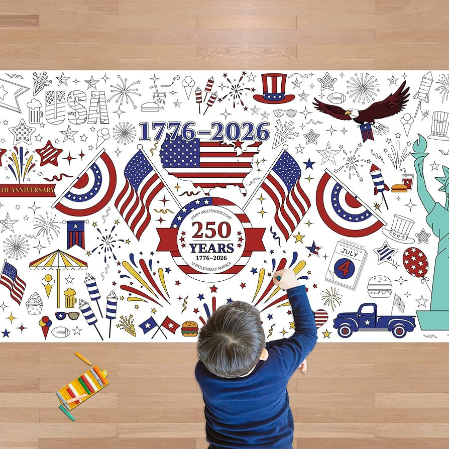 OHOME 4th of July Giant Coloring Poster/Tablecloth - 250th Anniversary USA Decorations,Kids July ... | Amazon (US)