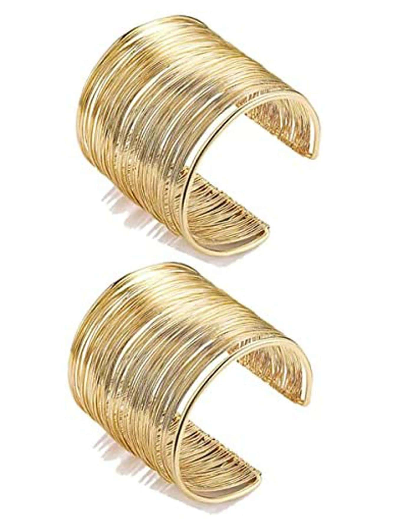 2 Pcs Cuff Bangle Bracelet For Women Open Wide Wire Bracelets Gold Wrist Cuff Wrap Bracelet Adjus... | SHEIN