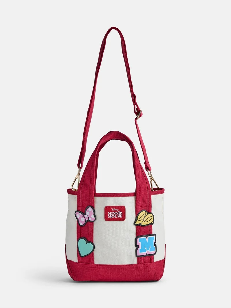 Disney Mickey Mouse Women's Patches Canvas Tote Bag, Red | Walmart (US)