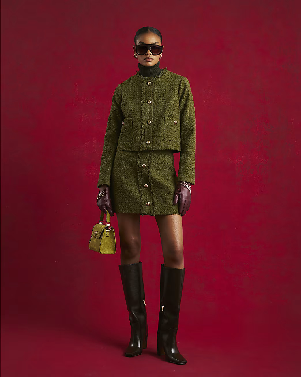 Green Boucle Fringed Trophy Jacket | River Island UK & IE