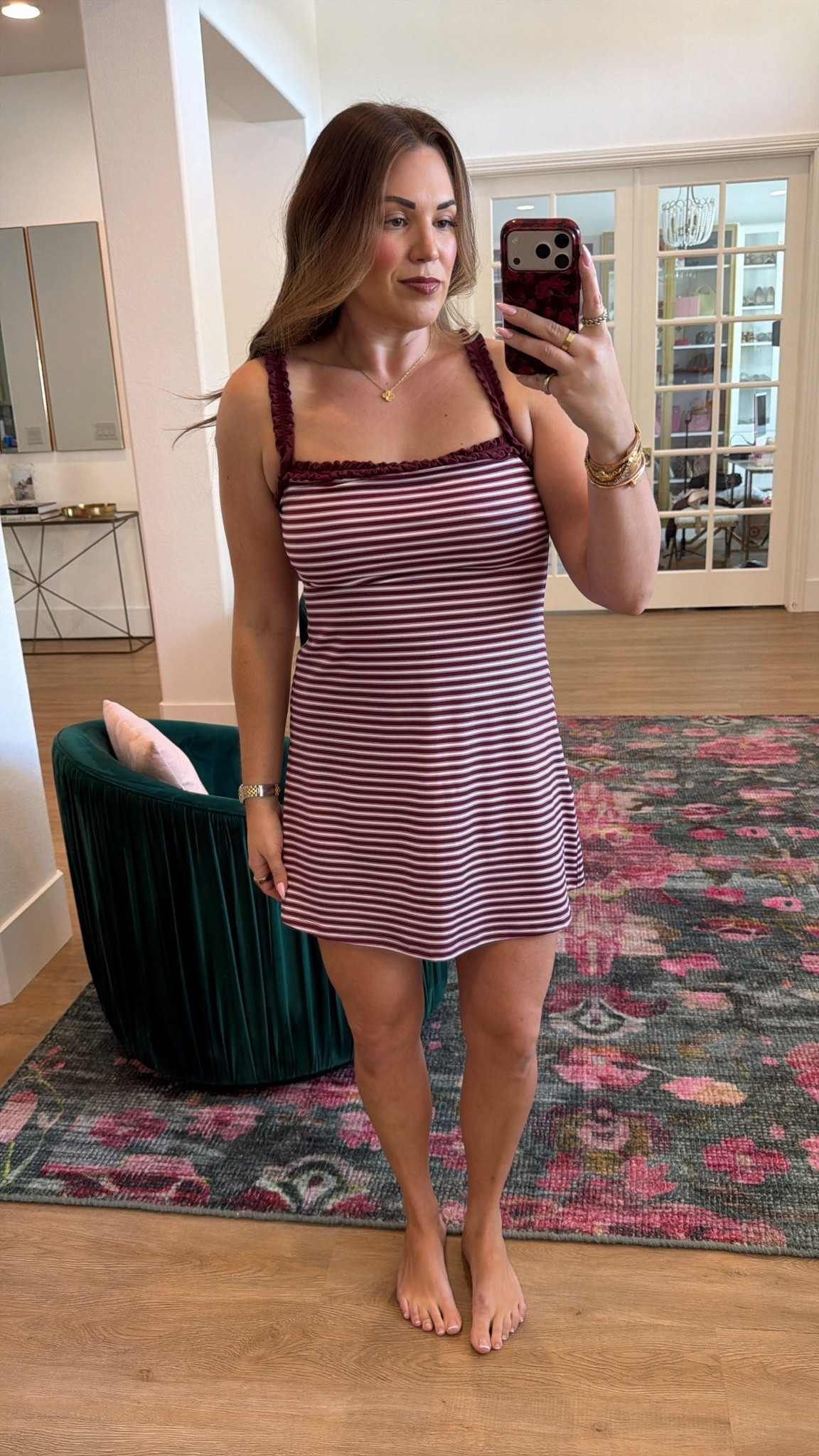 curvy midsize burgundy striped athleisure dress! what i wore for school drop off today. in the size large! has built in bra + shorts

#LTKmomlife #LTKMidsize #LTKActive