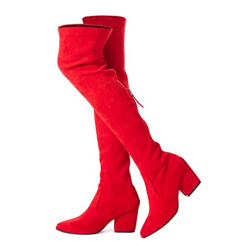 N.N.G Overknee-Stiefel für Damen, oberschenkelhoch, Wildleder, Block, Winter, niedrig, oberhalb flach, lang, OTK-Komfort, spitzer Zehenbereich, Rot/Ausflug, einfarbig (Getaway Solids), 40 EU | Amazon (DE)