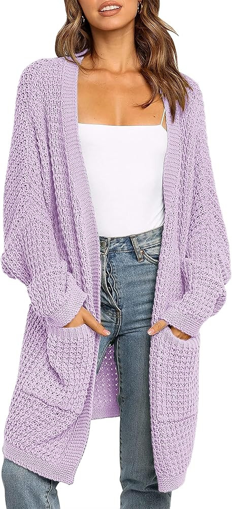 MEROKEETY Women's Oversized Long Batwing Sleeve Cardigan Waffle Knit Sweater Coat | Amazon (US)