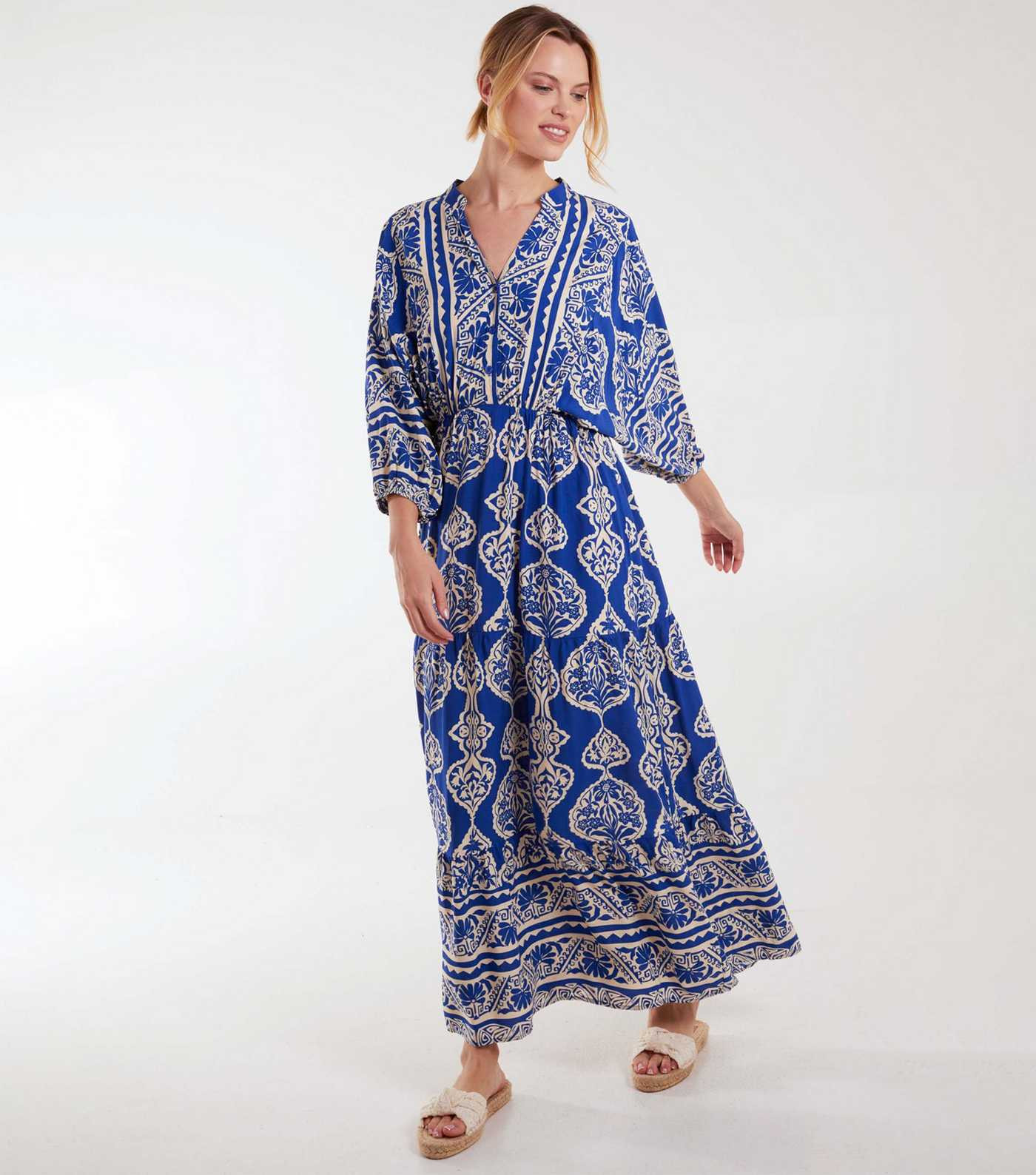 Blue Vanilla Blue Abstract Print Tiered Maxi Dress | New Look | New Look (UK)