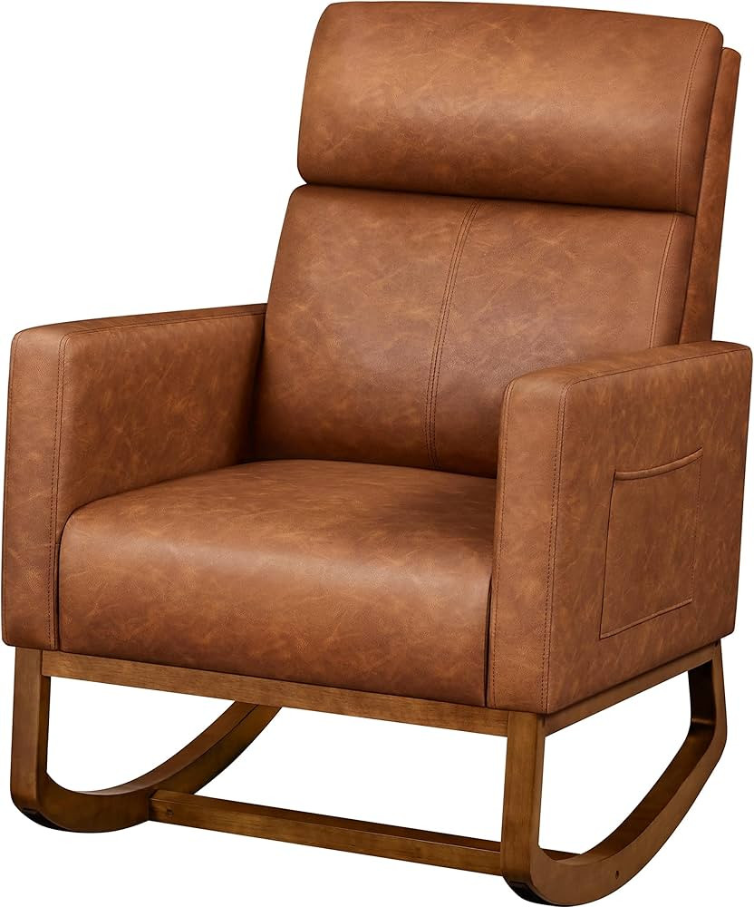 Yaheetech Leather Living Room Chair, Rocking Accent Chair, Modern Nursery Glider Chair with High ... | Amazon (US)