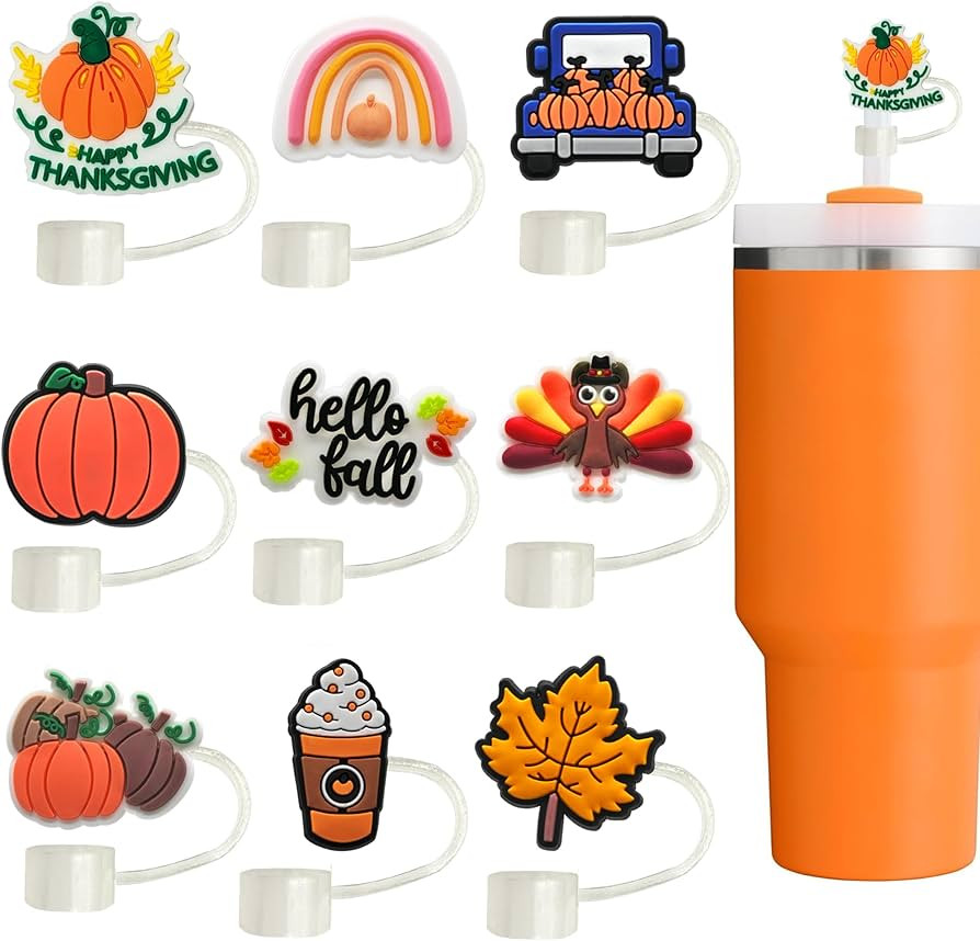 9pcs Fall straw Toppers for Stanley Cup Thanksgiving Straw Toppers Autumn Straw Covers 10mm Drink... | Amazon (US)