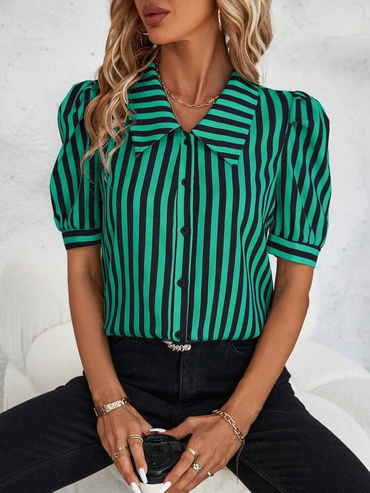 SHEIN Clasi Striped Button Up Short Sleeve Summer Casual Shirt | SHEIN