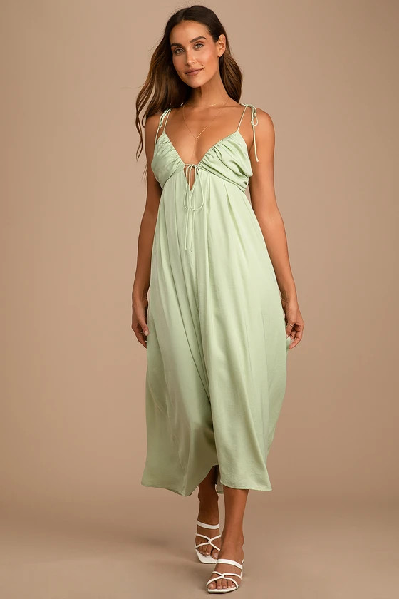 Confidence Check Sage Green Satin Tie-Back Maxi Dress | Lulus (US)